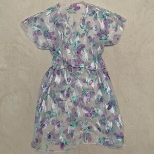 Vintage White Sheer Chiffon with Purple & Teal Floral Patterned Robe